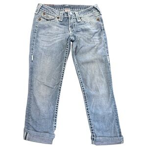 Y2K True Religion Billy Super‎ T Light Wash Flap Denim Ankle Size 27 Streetwear